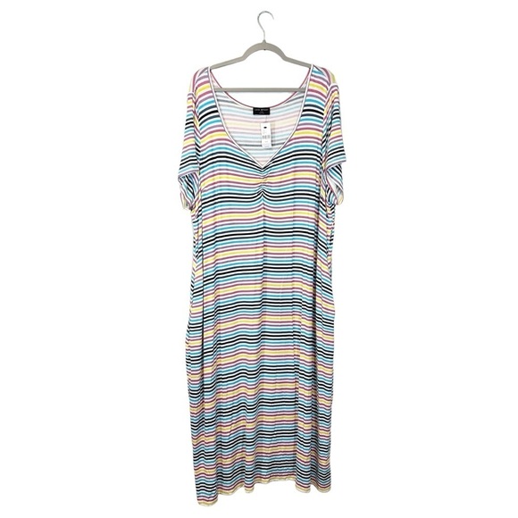 Lane Bryant Midi Dress Rainbow Stripe V-Neck with Pockets NWT Size 26/28 B32#25 - Picture 6 of 11